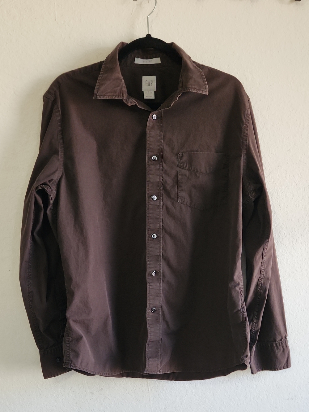 GAP Vintage Chocolate Brown Fitted Long Sleeve Button Down Shirt 100% Cotton L